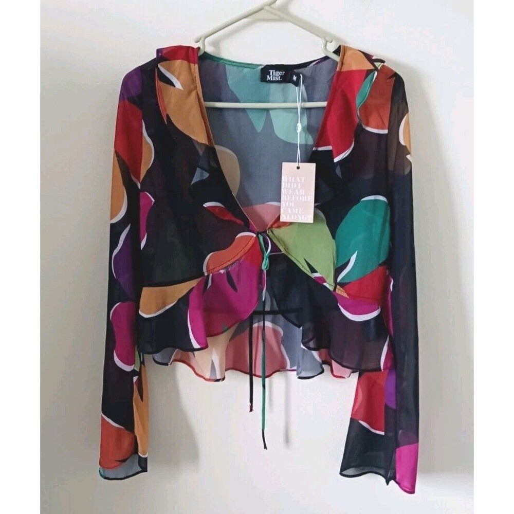 Tiger Mist Womens Sheer Multicolor Acid‎ Floral Tarvey Crop Top Size M